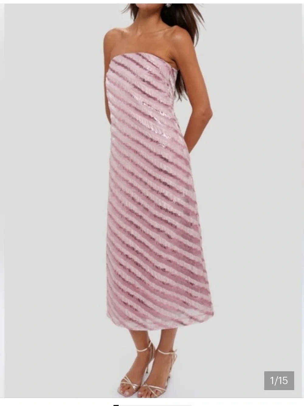 NWT TUCKERNUCK HYACINTH HOUSE SOFT STRIPES MILA STRAPLESS MIDI DRESS sm shimmer - Picture 1 of 3